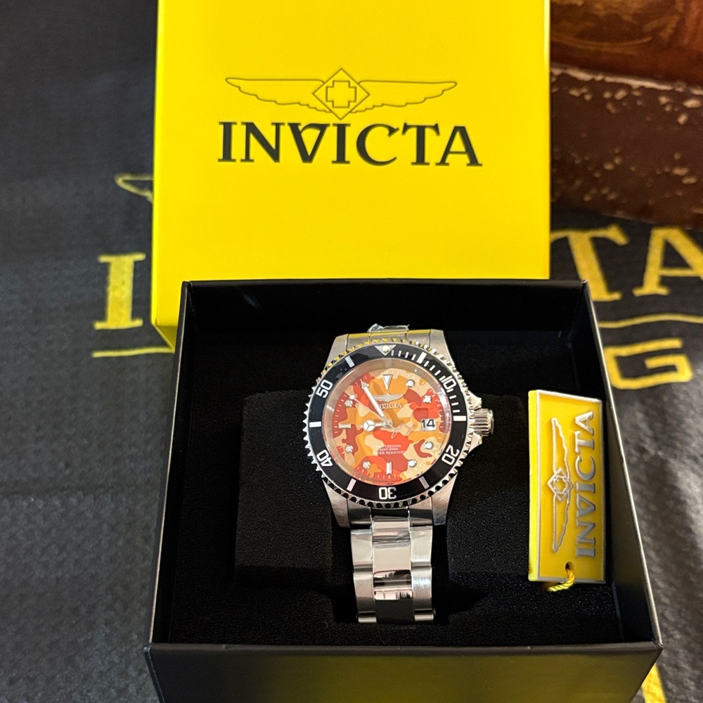 Invicta Silver Watch Pro Diver 40mm Steel with Vibrant Orange Dial